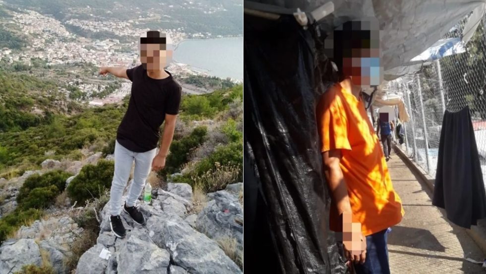 Αριστερά, ο νεαρός Αφγανός πάνω από την πόλη της Σάμου και δεξιά, μέσα στο ΚΥΤ του νησιού, λίγες ώρες πριν επαναπροωθηθεί στην Τουρκία
